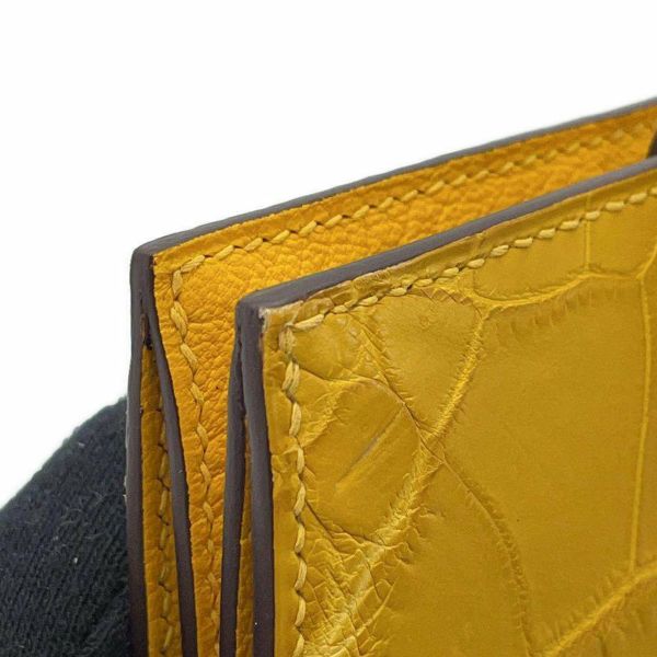 エルメス カードケース ベアン ミニ ジョーヌアンブル/シルバー金具 アリゲーターマット Z刻印 小銭入れ 財布