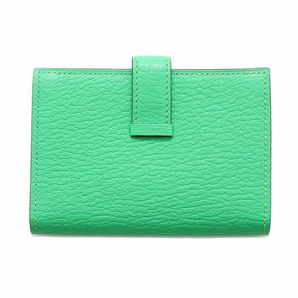 エルメス カードケース ベアン ミニ ヴェールコミック/シルバー金具 シェブルミゾル B刻印 名刺入れ シェーブル