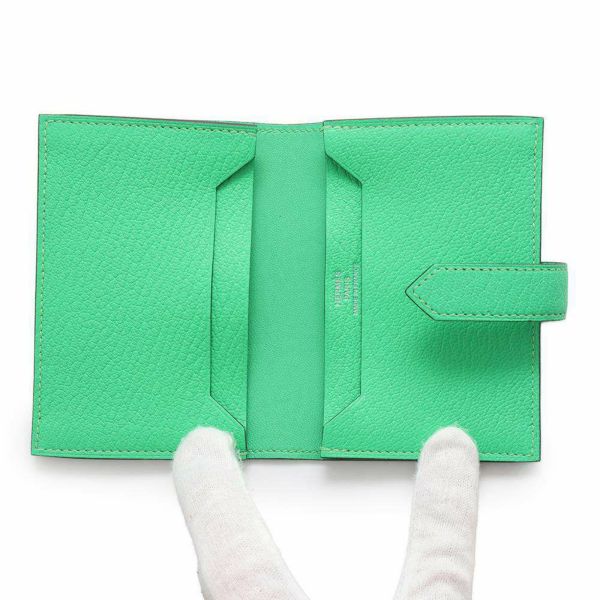 エルメス カードケース ベアン ミニ ヴェールコミック/シルバー金具 シェブルミゾル B刻印 名刺入れ シェーブル