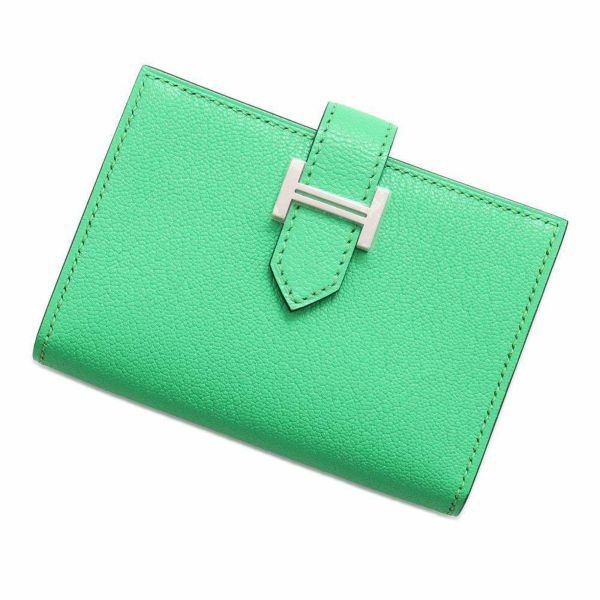 エルメス カードケース ベアン ミニ ヴェールコミック/シルバー金具 シェブルミゾル B刻印 名刺入れ  シェーブル