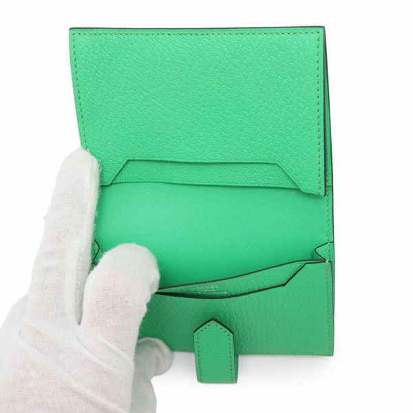 エルメス カードケース ベアン ミニ ヴェールコミック/シルバー金具 シェブルミゾル B刻印 名刺入れ  シェーブル