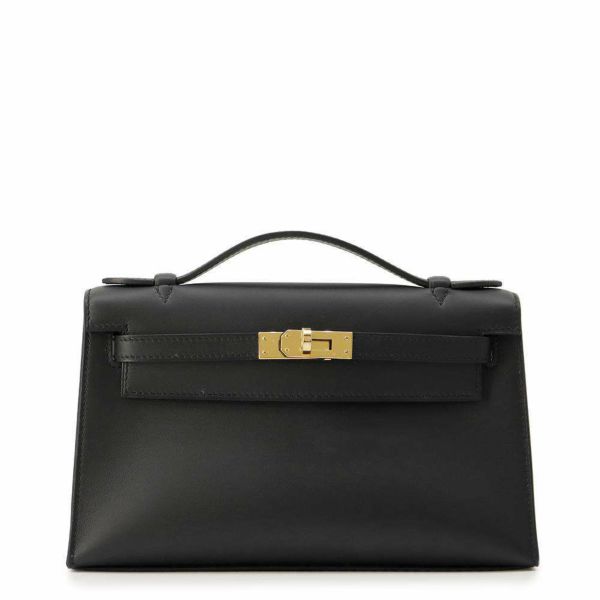 エルメス ハンドバッグ ポシェットケリー ブラック/ゴールド金具 スイフト W刻印 HERMES 黒