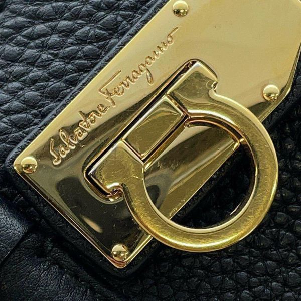 フェラガモ ハンドバッグ ガンチーニ レザー Ferragamo 2wayショルダーバッグ 黒