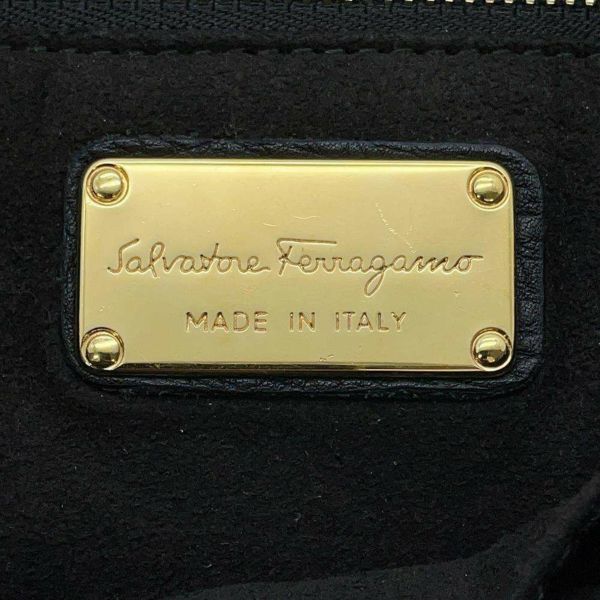 フェラガモ ハンドバッグ ガンチーニ レザー Ferragamo 2wayショルダーバッグ 黒