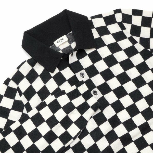 セリーヌ ニット ロゴ ポロシャツ メンズサイズXS 2A364997D CELINE トップス 白 黒