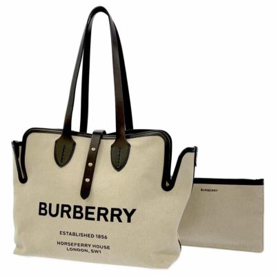 バーバリー トートバッグ ロゴ キャンバス レザー BURBERRY バッグ