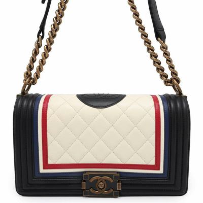 シャネル チェーンショルダーバッグ マトラッセ ココマーク ボーイシャネル A67086 CHANEL 黒 白 安心保証