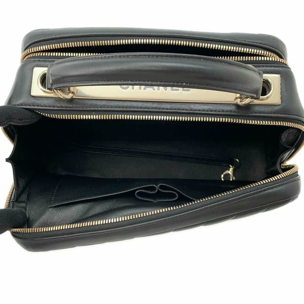 シャネル ハンドバッグ シェブロン ココマーク ボーリングバッグ ラムスキン CHANEL 2way 黒