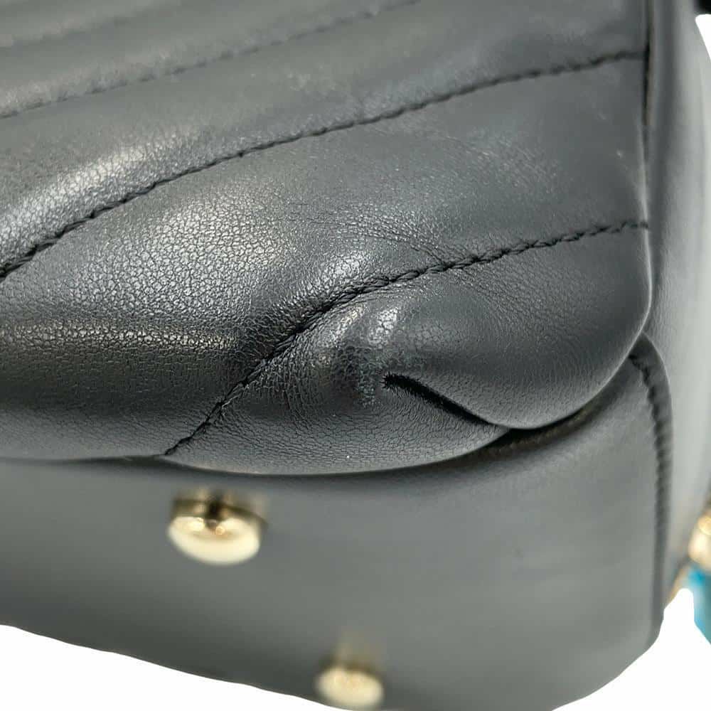 シャネル ハンドバッグ シェブロン ココマーク ボーリングバッグ ラムスキン CHANEL 2way 黒