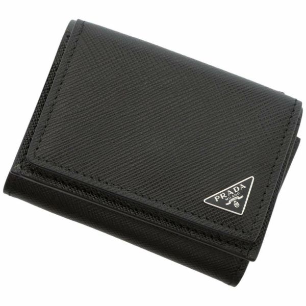 プラダ　PRADA  三つ折り財布　コンパクト　ウォレット　ブラック