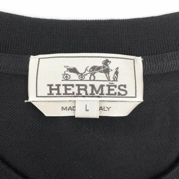 エルメス Tシャツ H 刺繍 コットン メンズサイズL HERMES トップス 黒