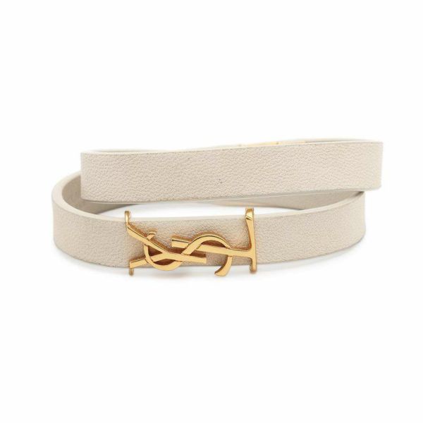 サンローランパリ バングル YSL ダブルラップブレスレット レザー サイズM 646558 SAINT LAURENT PARIS アクセサリー 白