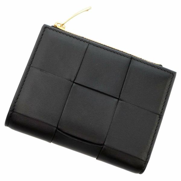 ボッテガヴェネタ 二つ折り財布 カセット イントレチャート レザー 706010 BOTTEGA VENETA 財布 黒