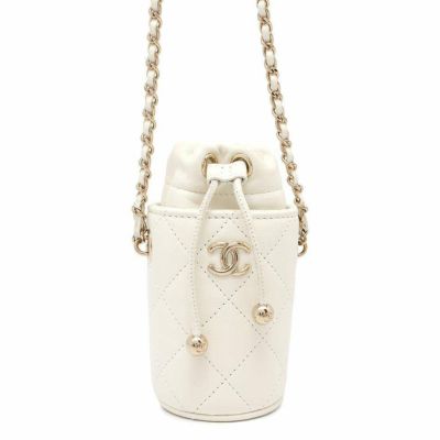 シャネル チェーンショルダーバッグ マトラッセ ココマーク ラムスキン CHANEL ポーチ 白 安心保証