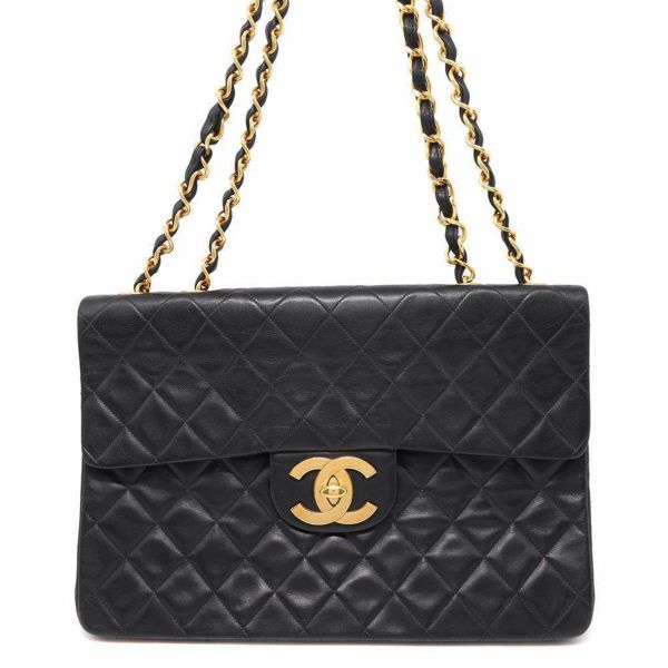 シャネル チェーンショルダーバッグ デカマトラッセ ココマーク Wチェーンショルダー ラムスキン A01094 CHANEL デカマト 黒