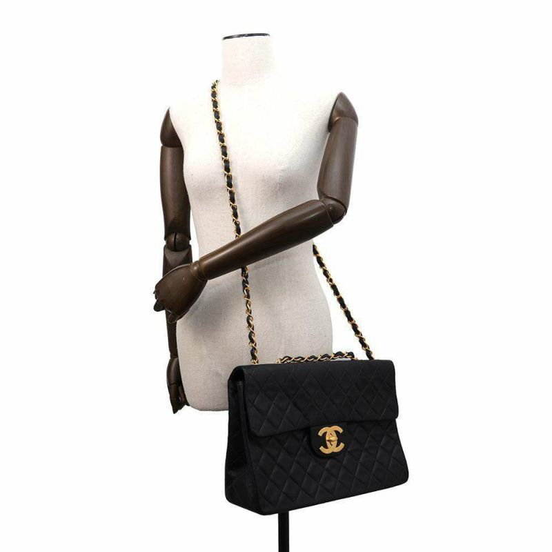 シャネル チェーンショルダーバッグ デカマトラッセ ココマーク Wチェーンショルダー ラムスキン A01094 CHANEL デカマト 黒