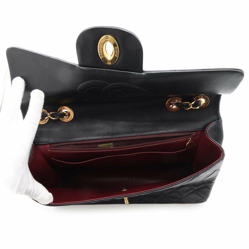 シャネル チェーンショルダーバッグ デカマトラッセ ココマーク Wチェーンショルダー ラムスキン A01094 CHANEL デカマト 黒