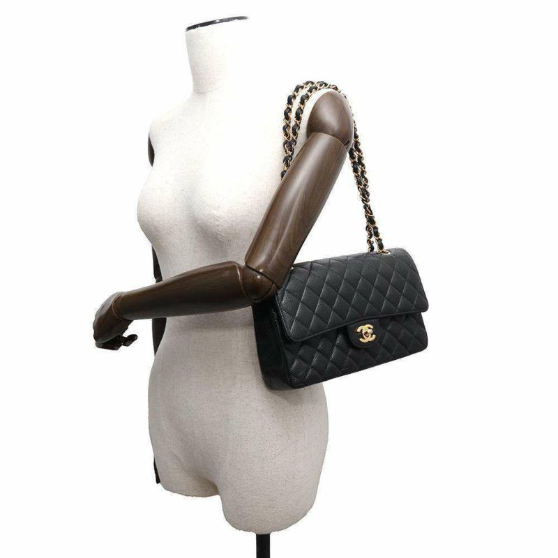 シャネル チェーンショルダーバッグ マトラッセ25 ココマーク キャビアスキン ダブルチェーン A01112 CHANEL 黒