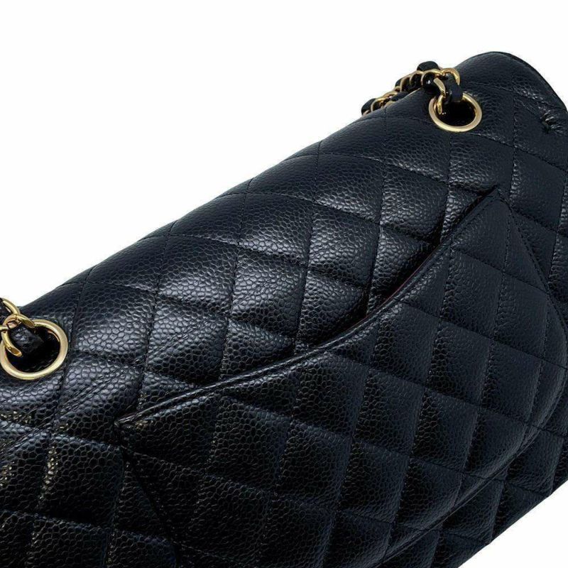 シャネル チェーンショルダーバッグ マトラッセ25 ココマーク キャビアスキン ダブルチェーン A01112 CHANEL 黒