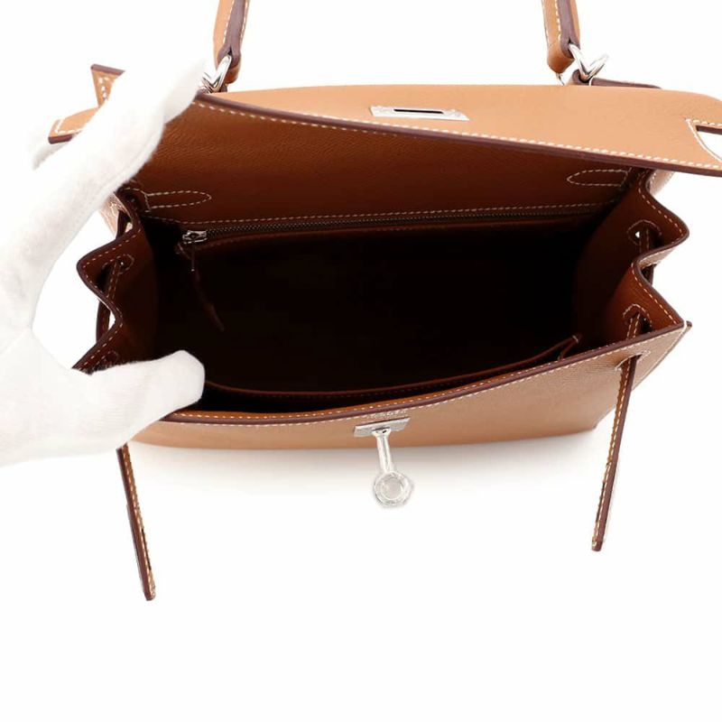 エルメス ハンドバッグ ケリー25 外縫い ゴールド/シルバー金具 エプソン W刻印 2wayショルダー