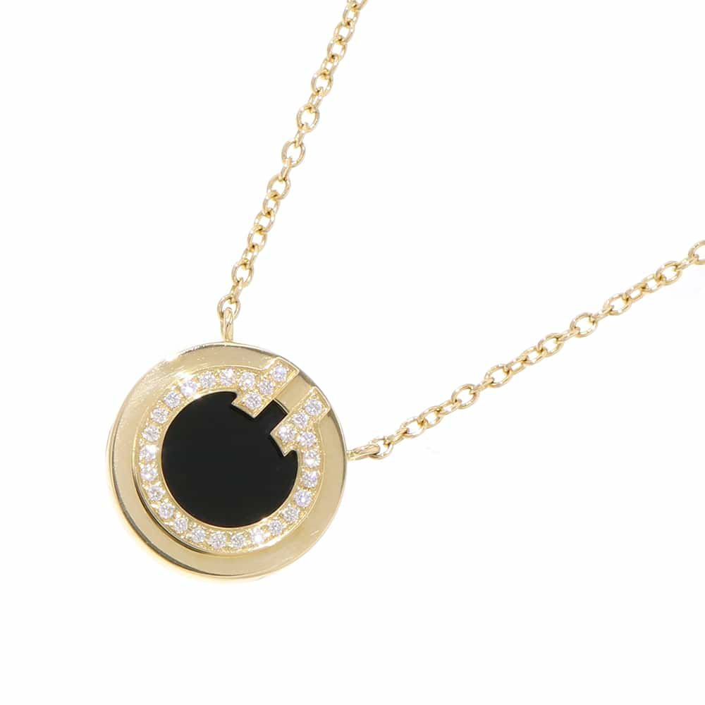 ティファニー ネックレス TWO サークル ダイヤモンド 0.03ct オニキス K18YG Tiffany&Co. ジュエリー