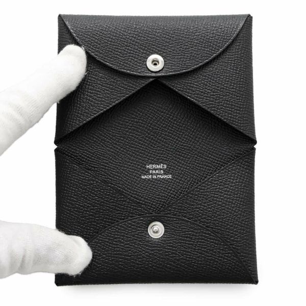 エルメス カードケース カルヴィ ブラック エプソン W刻印 HERMES 名刺入れ 黒