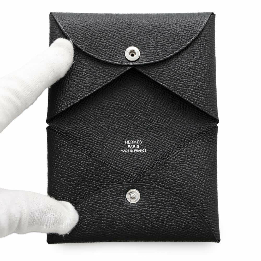 エルメス カードケース カルヴィ ブラック エプソン W刻印 HERMES 名刺入れ 黒