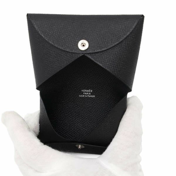 エルメス カードケース カルヴィ ブラック エプソン W刻印 HERMES 名刺入れ 黒