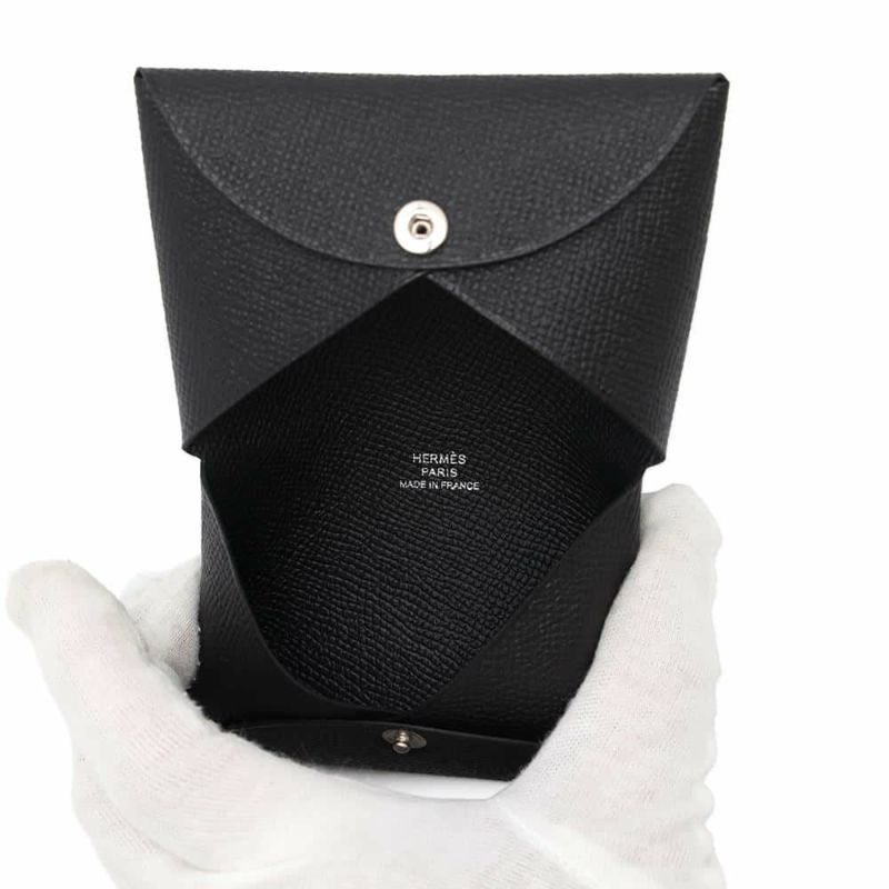 エルメス カードケース カルヴィ ブラック エプソン W刻印 HERMES 名刺入れ 黒