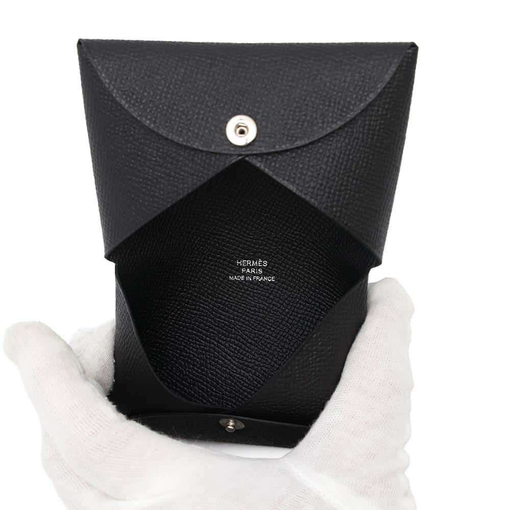 エルメス カードケース カルヴィ ブラック エプソン W刻印 HERMES 名刺入れ 黒