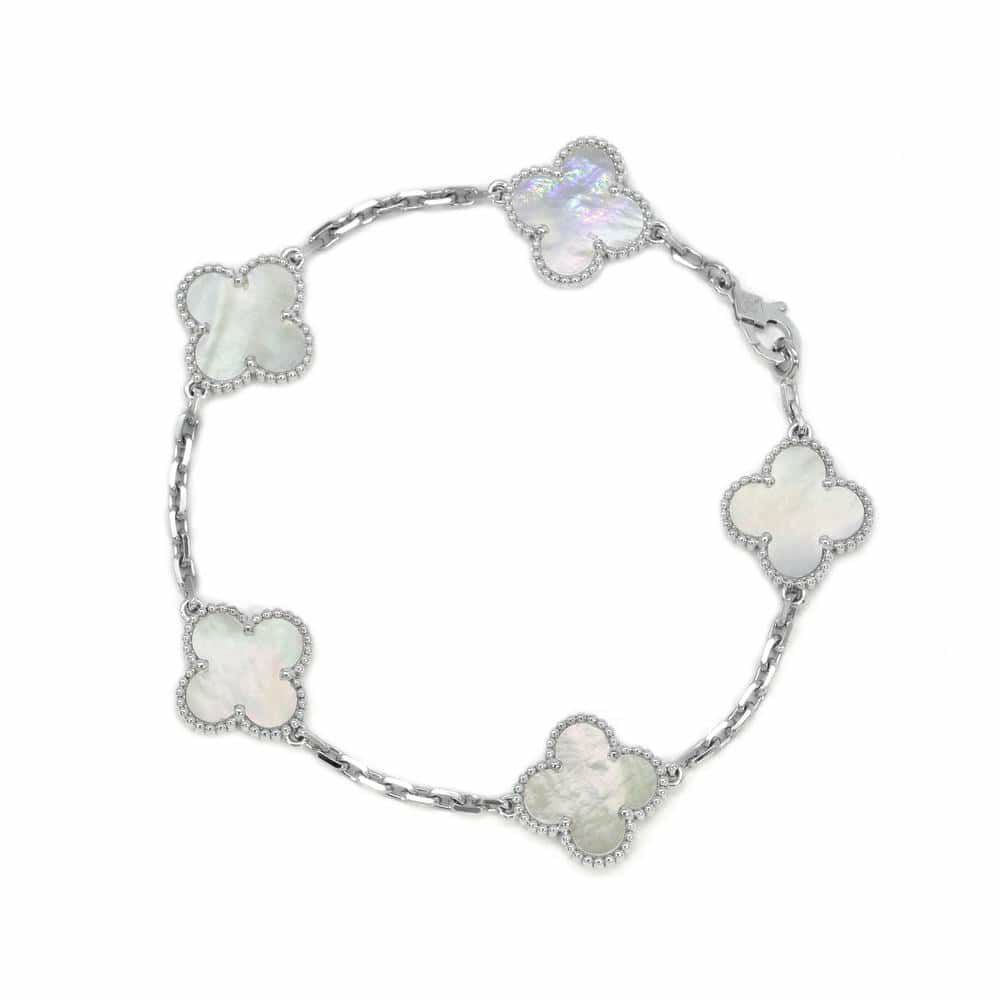 ヴァンクリーフ＆アーペル ブレスレット ヴィンテージ アルハンブラ 5モチーフ マザーオブパール K18WGホワイトゴールド VCARF48400