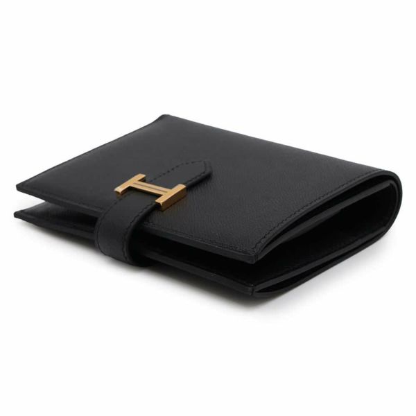 エルメス 二つ折り財布 ベアンコンパクト ブラック/ゴールド金具 ヴォーマダム W刻印 黒