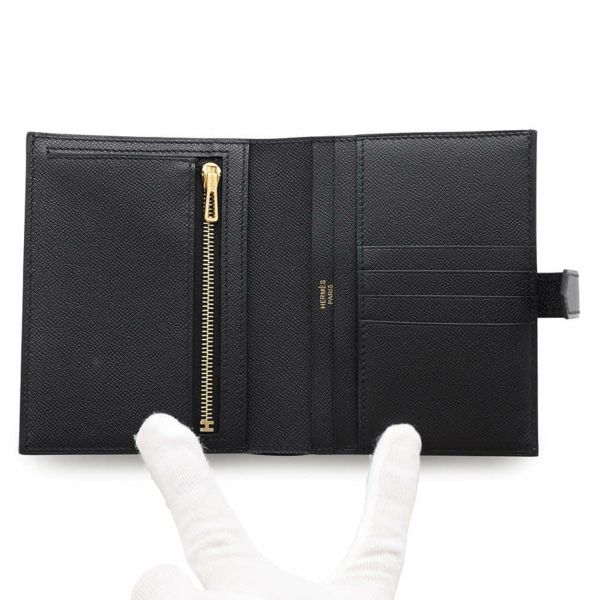 エルメス 二つ折り財布 ベアンコンパクト ブラック/ゴールド金具 ヴォーマダム W刻印 黒