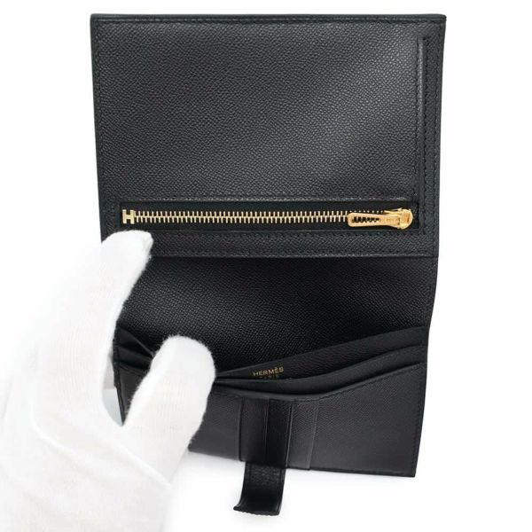 エルメス 二つ折り財布 ベアンコンパクト ブラック/ゴールド金具 ヴォーマダム W刻印 黒