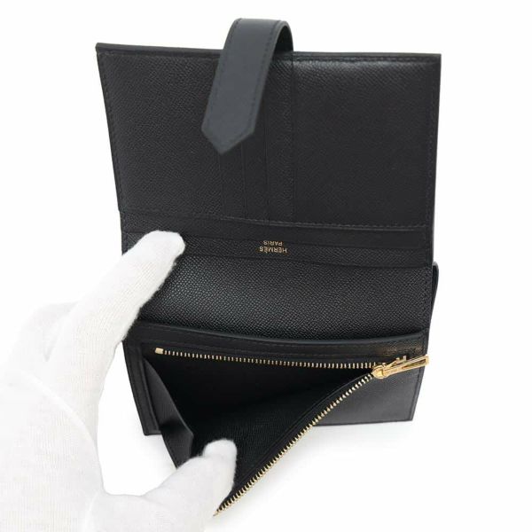 エルメス 二つ折り財布 ベアンコンパクト ブラック/ゴールド金具 ヴォーマダム W刻印 黒