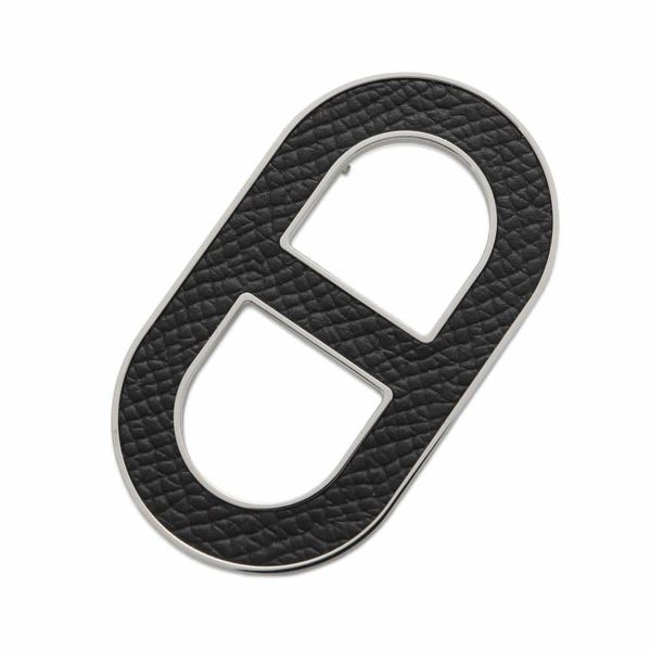 エルメス ブローチ シェーヌダンクル ブラック/シルバー金具 エプソン HERMES アクセサリー 黒