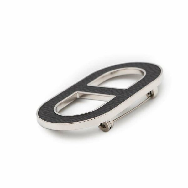 エルメス ブローチ シェーヌダンクル ブラック/シルバー金具 エプソン HERMES アクセサリー 黒