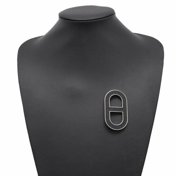 エルメス ブローチ シェーヌダンクル ブラック/シルバー金具 エプソン HERMES アクセサリー 黒