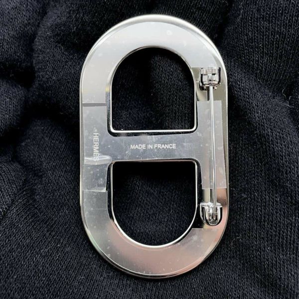 エルメス ブローチ シェーヌダンクル ブラック/シルバー金具 エプソン HERMES アクセサリー 黒