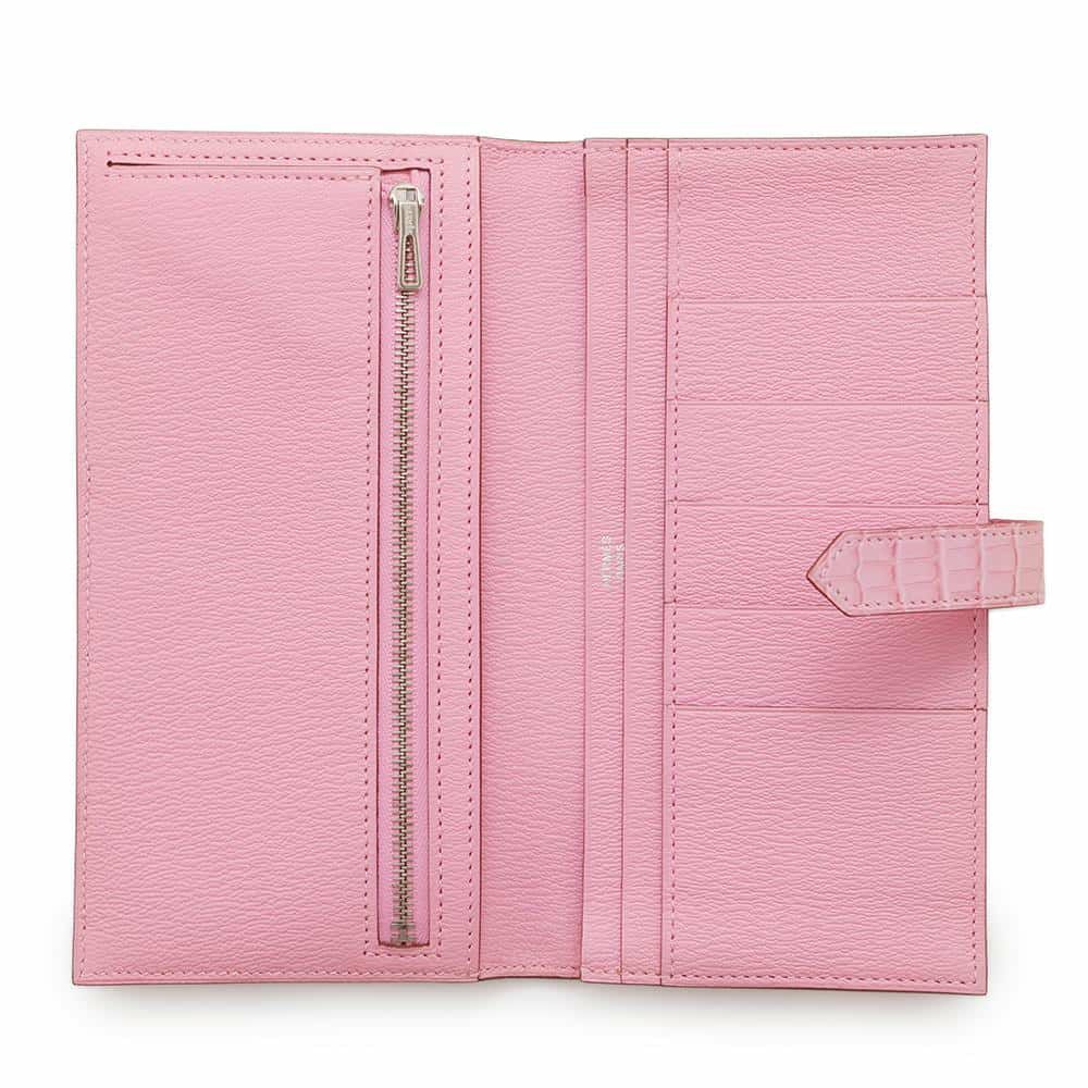 エルメス 長財布 ベアンスフレ ローズバブルガム/シルバー金具 アリゲーターマット D刻印