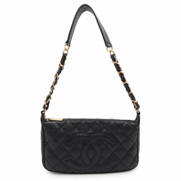 シャネル ショルダーバッグ ココマーク マトラッセ キャビアスキン A22476 CHANEL ワンショルダー セミショルダー 黒