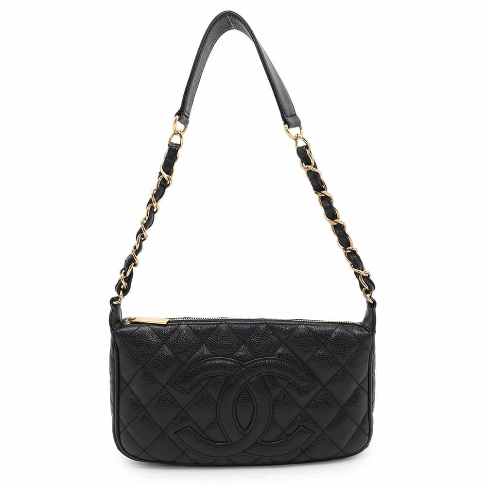 シャネル ショルダーバッグ ココマーク マトラッセ キャビアスキン A22476 CHANEL ワンショルダー セミショルダー 黒