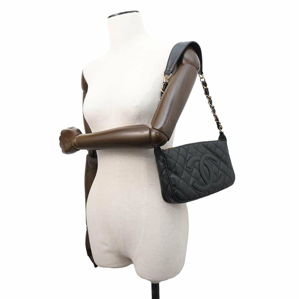 シャネル ショルダーバッグ ココマーク マトラッセ キャビアスキン A22476 CHANEL ワンショルダー セミショルダー 黒