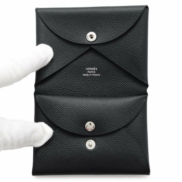 エルメス コインケース カルヴィ デュオ ブラック/シルバー金具 エプソン W刻印 黒