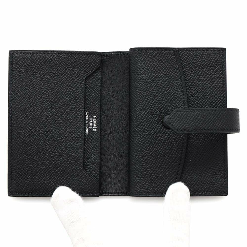 エルメス カードケース ベアン ミニ モノクローム ブラック/ブラック金具 エプソン U刻印 HERMES 財布 黒