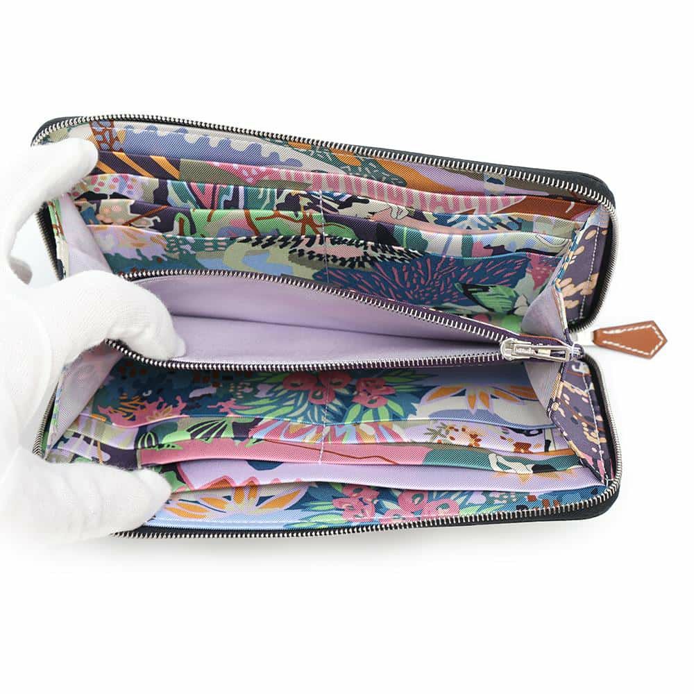 エルメス 長財布 アザップロング シルクイン ブラック/シルバー金具 エプソン W刻印 財布 黒