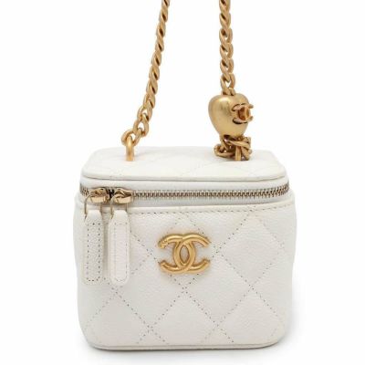 シャネル チェーンショルダーバッグ バニティ マトラッセ ココマーク キャビアスキン AP3203 CHANEL ヴァニティ 白