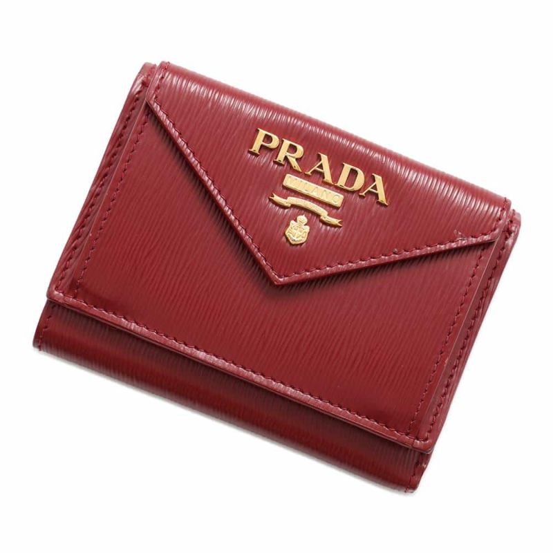 プラダ 三つ折り財布  サフィアーノ コンパクトウォレット 1MH021 PRADA 財布 レッド 赤