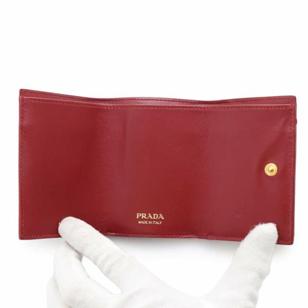 プラダ 三つ折り財布  サフィアーノ コンパクトウォレット 1MH021 PRADA 財布 レッド 赤