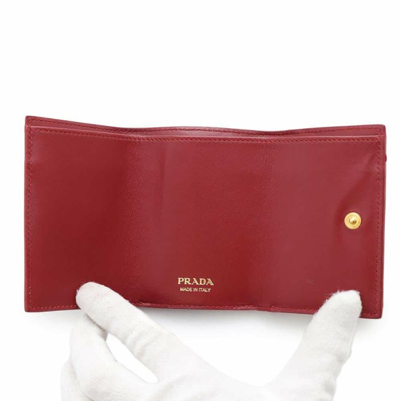プラダ 三つ折り財布  サフィアーノ コンパクトウォレット 1MH021 PRADA 財布 レッド 赤